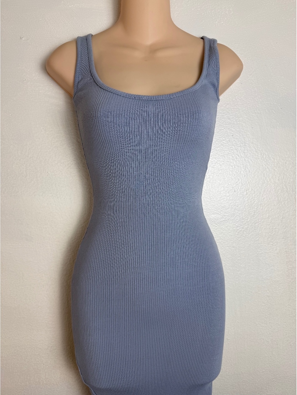 Fashion Nova XS Blue Ribbed Cutout Back Bodycon Maxi Dress
